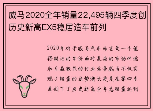 威马2020全年销量22,495辆四季度创历史新高EX5稳居造车前列